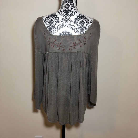 Free People Square Neck Floral Embroidered Boho Blouse - Picture 4 of 10